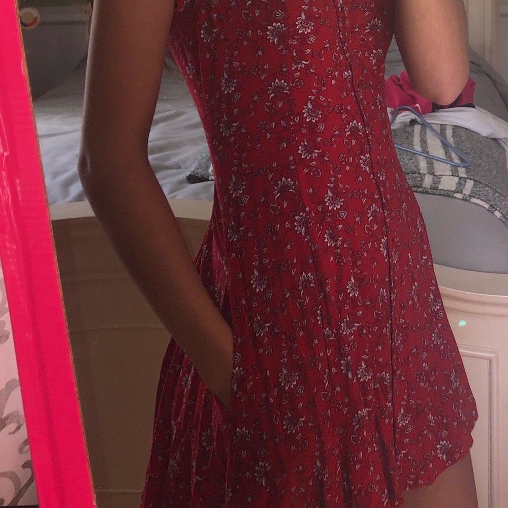 Red Patterned Button Down Dress - image 4